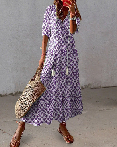 Andrea - Boho Vintage V-hals Bedrukte Jurk