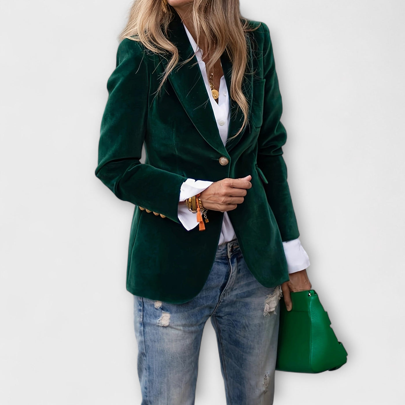 GRETCHEN | Elegante fluwelen blazer met gouden details