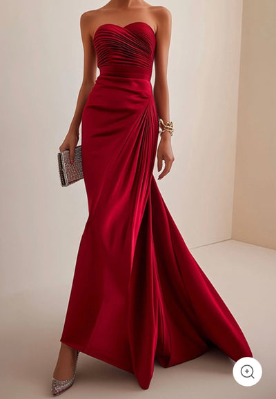 Valentina | Strapless luxe avondjurk in rood