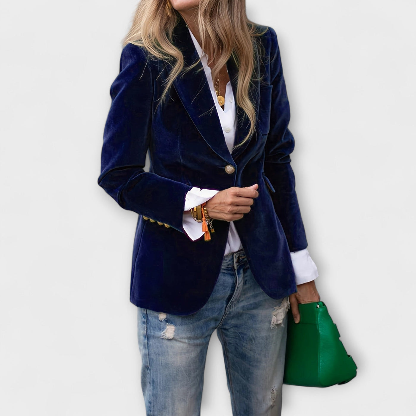 GRETCHEN | Elegante fluwelen blazer met gouden details