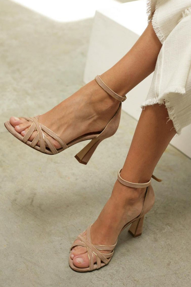 Elviera | Patchwork sandalen met ronde neus en smalle hak