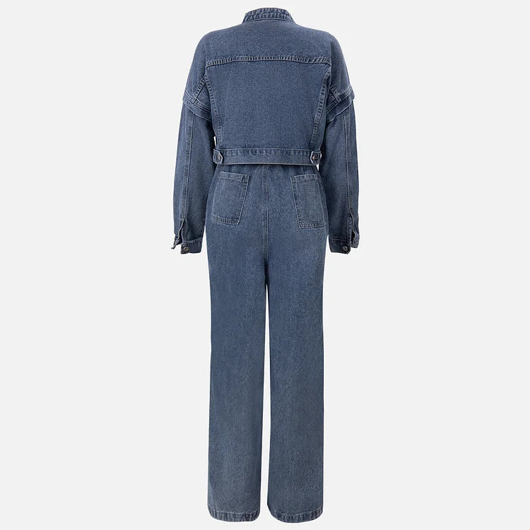 Denim Bandeau Jumpsuit met Rits en Jasje Set 