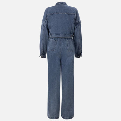 Denim Bandeau Jumpsuit met Rits en Jasje Set 