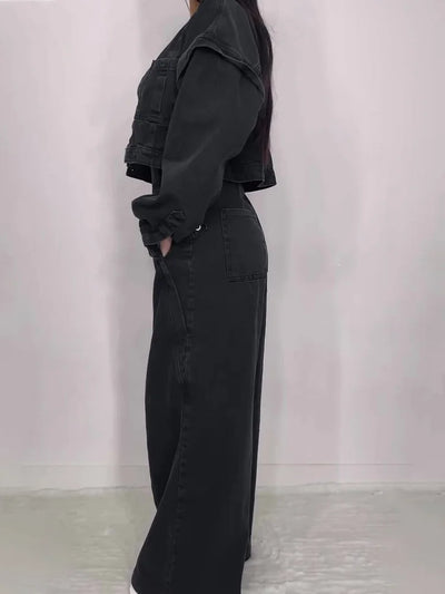 Denim Bandeau Jumpsuit met Rits en Jasje Set 