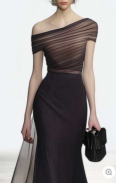 Noiré | Off-shoulder mesh avondjurk