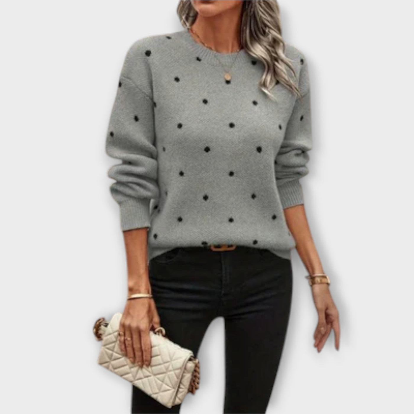 Ava - casual gebreide trui met lange mouwen en stippenpatroon