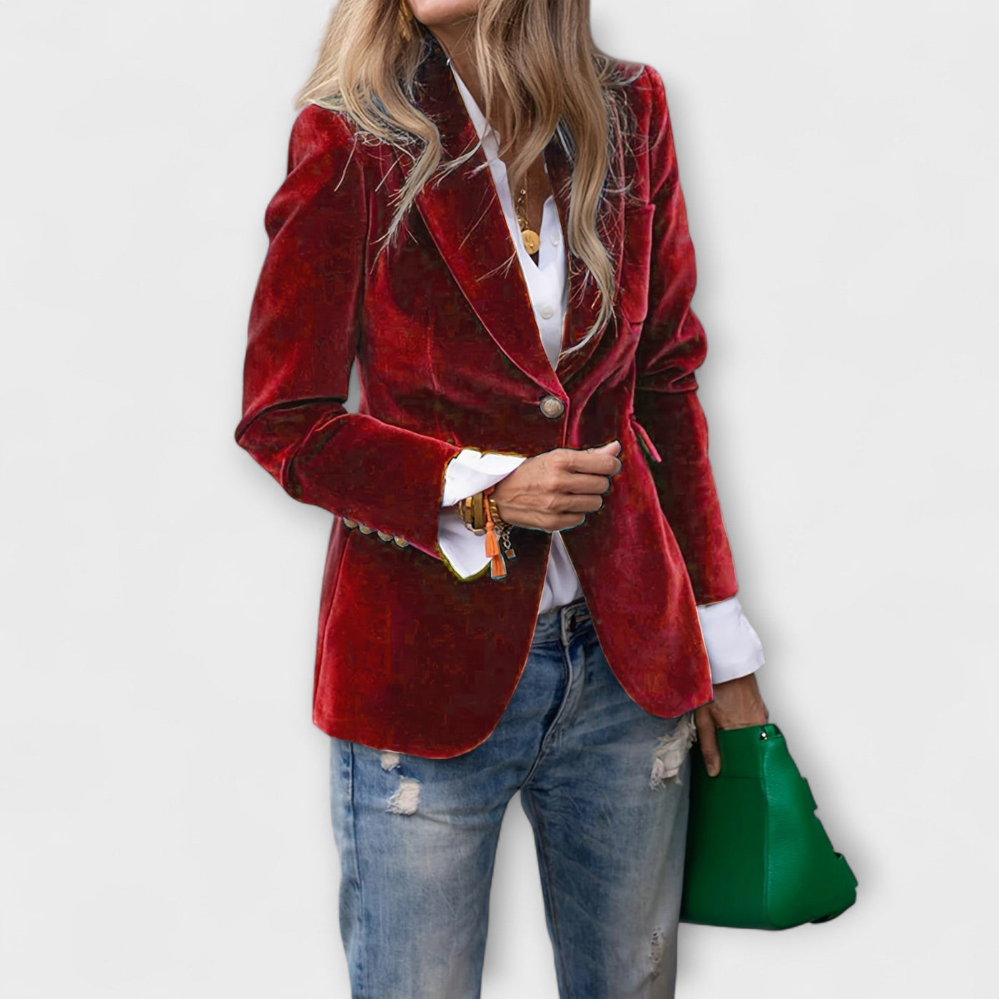 GRETCHEN | Elegante fluwelen blazer met gouden details