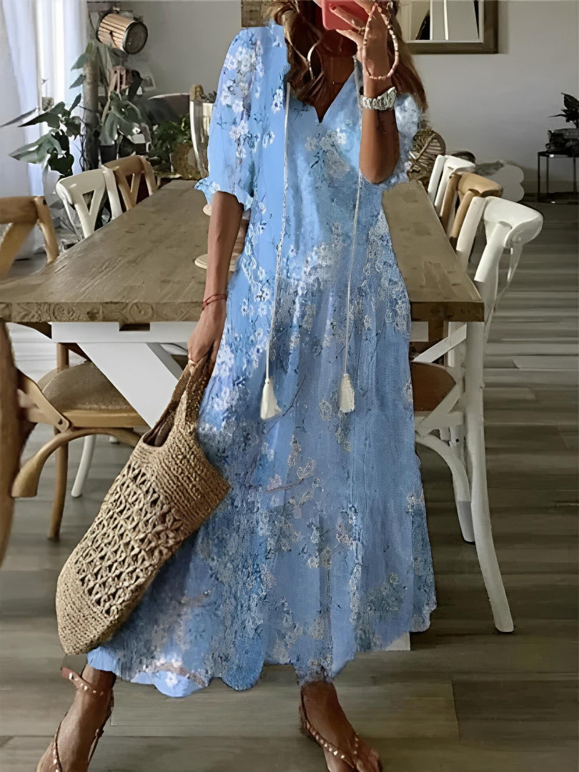 Andrea - Boho Vintage V-hals Bedrukte Jurk