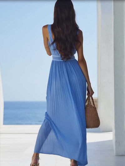 Aurora – Lichtblauwe chiffon maxi-jurk van hoge kwaliteit