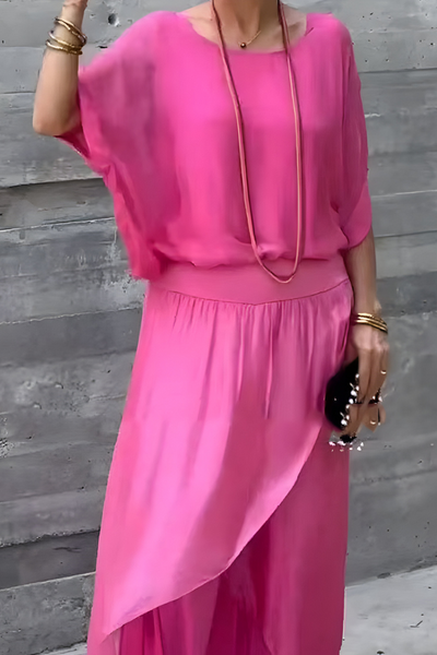 Carlotte | Wijde top en losse broek met split – Tweedelige chiffon set