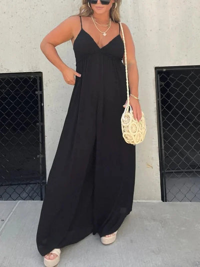 Comfortabele damesjumpsuit met V-hals en wijde pijpen