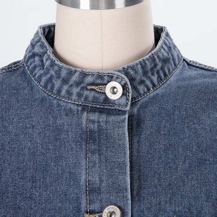 Denim Bandeau Jumpsuit met Rits en Jasje Set 