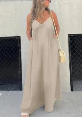 Comfortabele damesjumpsuit met V-hals en wijde pijpen