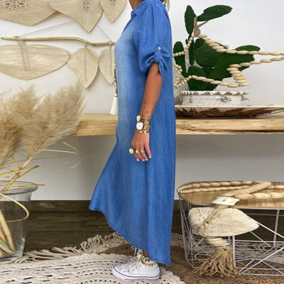 Ilse| Zomerse V-hals halflange denimjurk