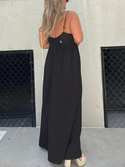 Comfortabele damesjumpsuit met V-hals en wijde pijpen