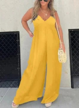 Comfortabele damesjumpsuit met V-hals en wijde pijpen