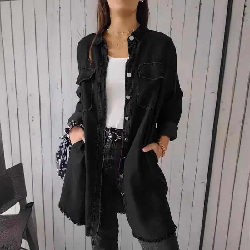 Doris | Lang denim casual overhemdjack