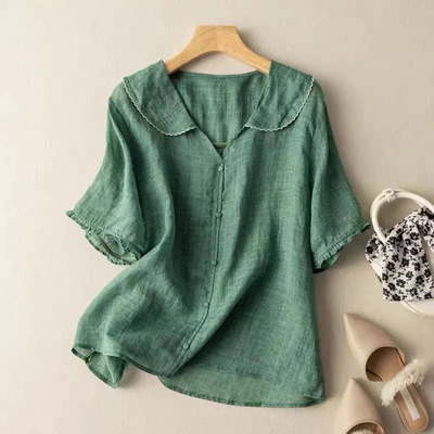 Hashna™ – Dames Makkelijk Linnen Blouse