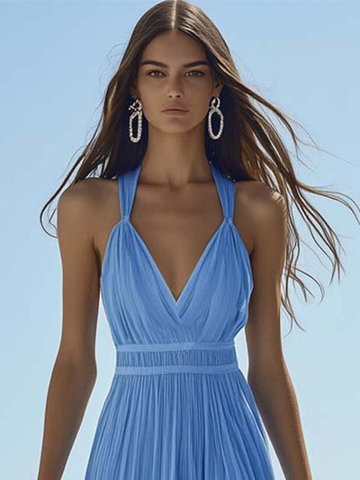Aurora – Lichtblauwe chiffon maxi-jurk van hoge kwaliteit