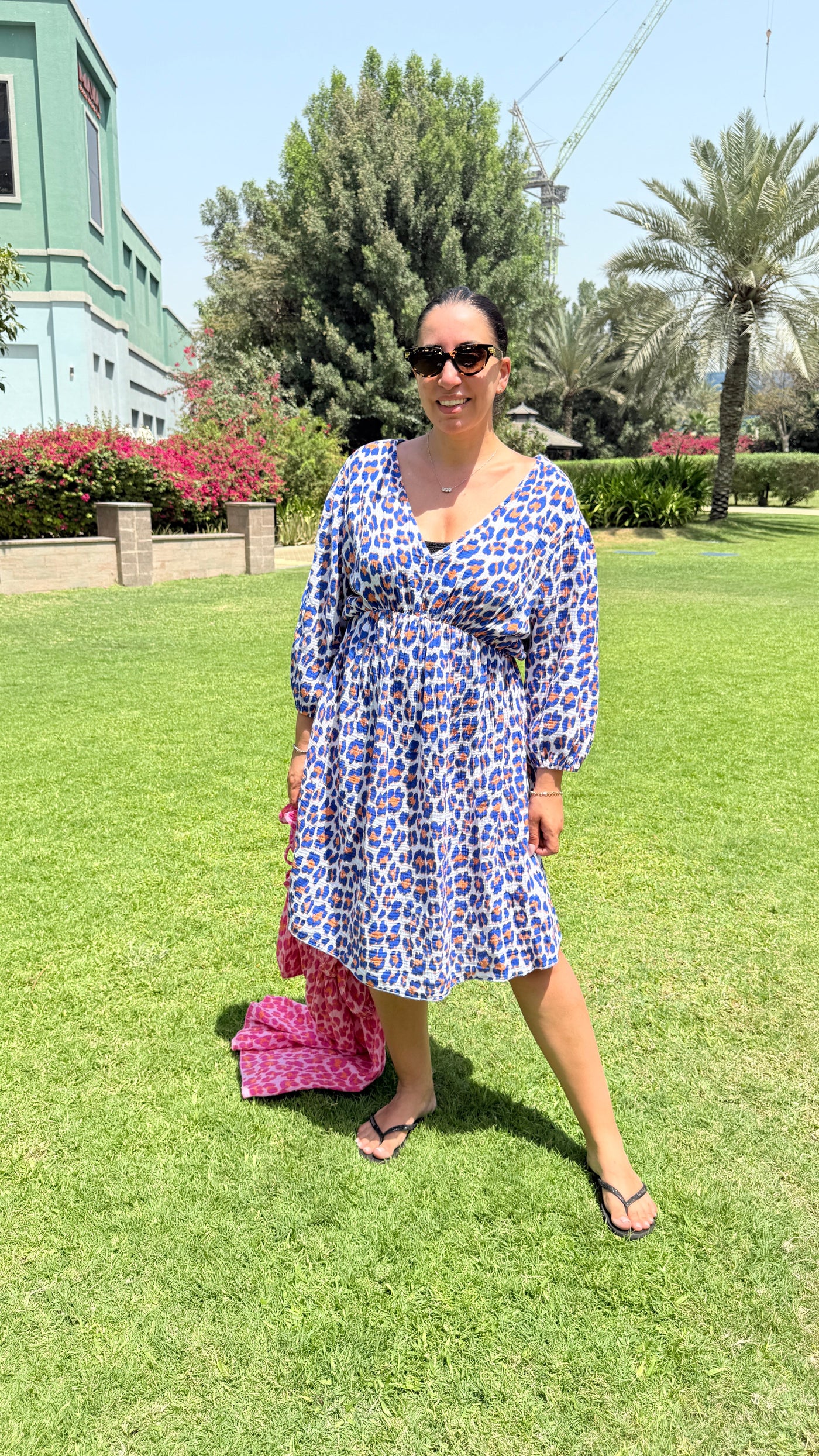 Tayla luipaardprint kaasdoek midi-jurk