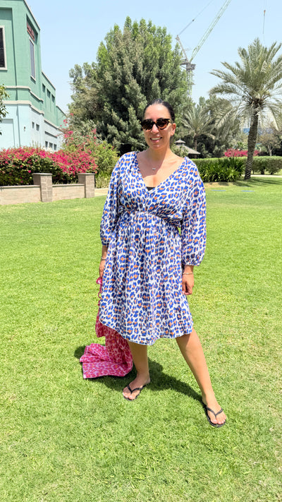 Tayla luipaardprint kaasdoek midi-jurk