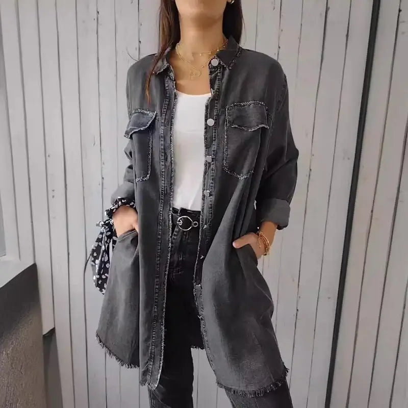 Doris | Lang denim casual overhemdjack