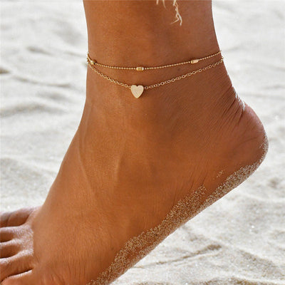 Creatieve enkelband | Damesmode Zilverkleurige enkelbandjes met hartjes voor de zomer