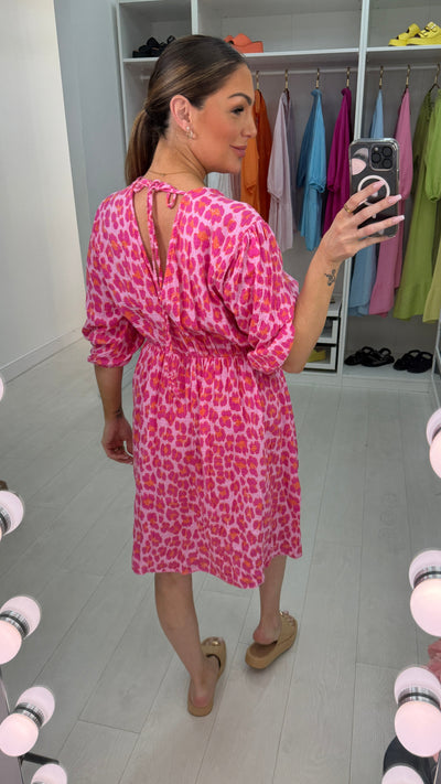 Tayla luipaardprint kaasdoek midi-jurk