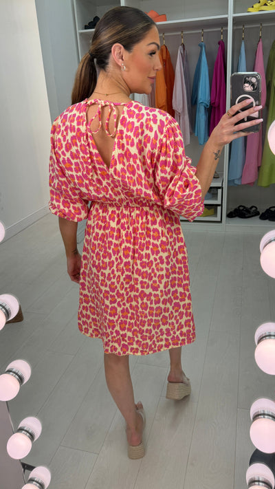 Tayla luipaardprint kaasdoek midi-jurk