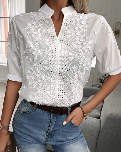 RAELIA - GEBORDUURDE BLOUSE MET KNOPEN AAN DE VOORKANT