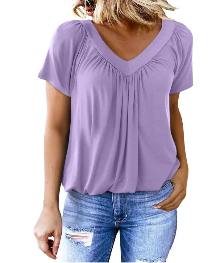 Dames casual blouse met plooien en V-hals