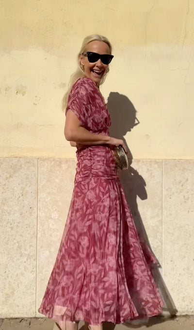 Off-shoulder V-hals bedrukte jurk voor dames