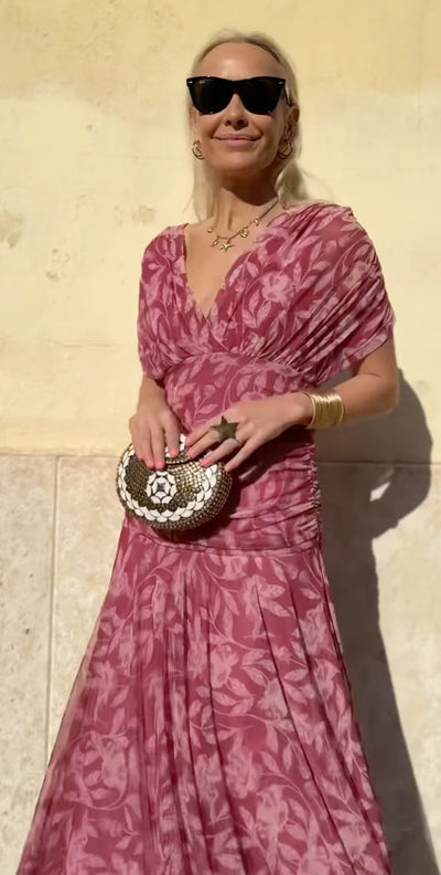 Off-shoulder V-hals bedrukte jurk voor dames