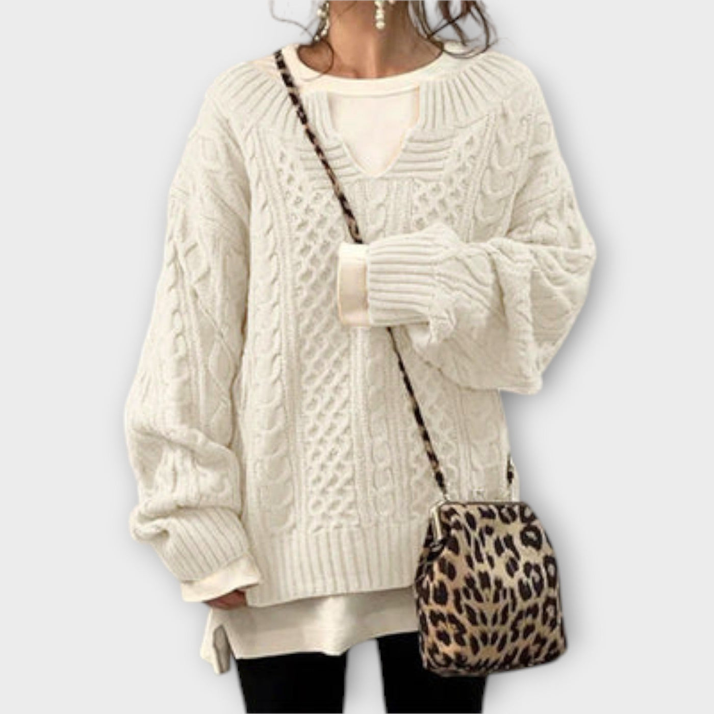 Oversized gebreide trui met kabelpatroon