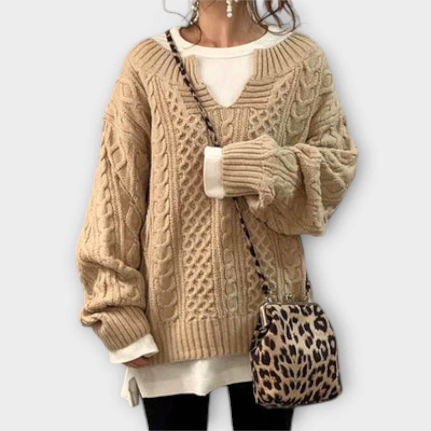 Oversized gebreide trui met kabelpatroon