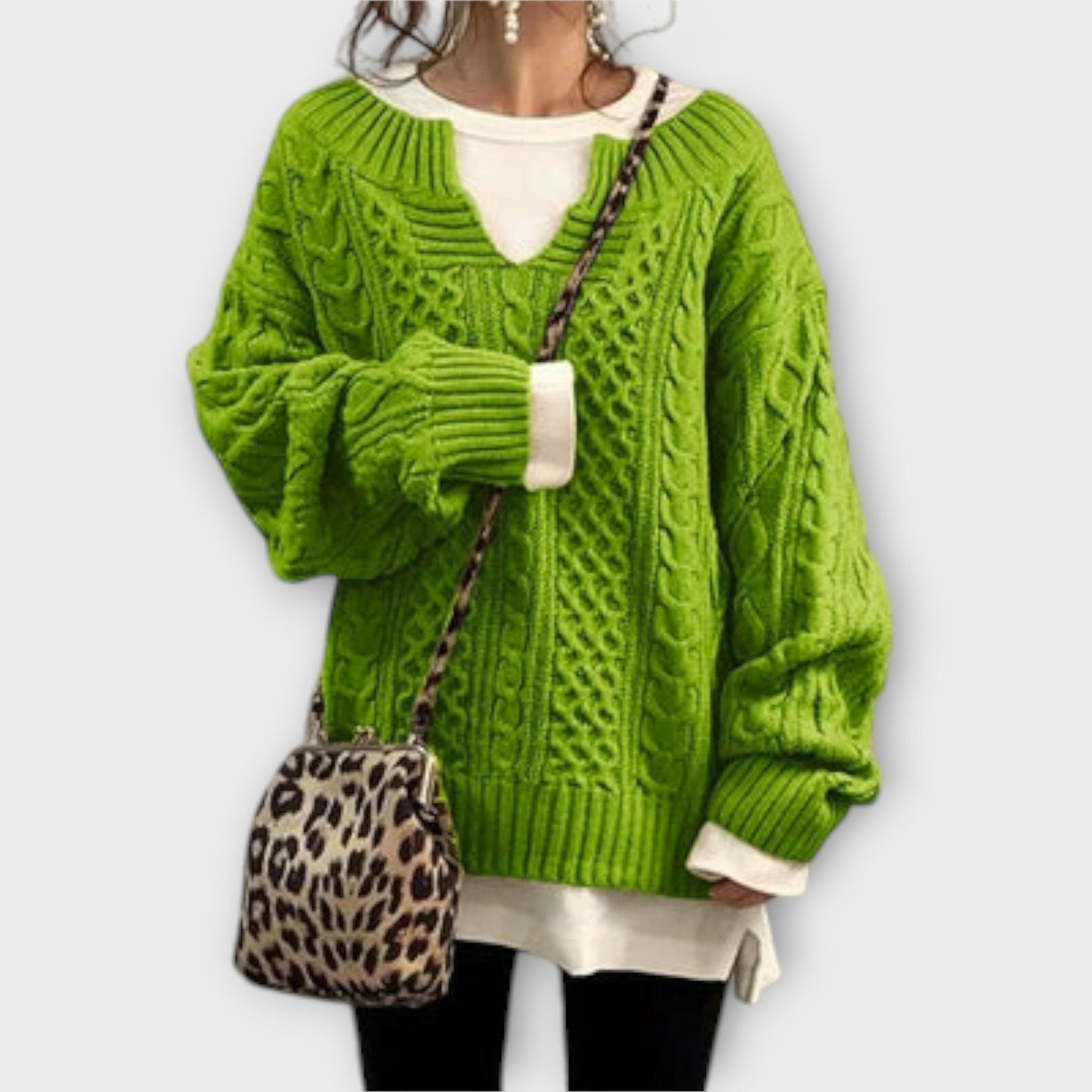 Oversized gebreide trui met kabelpatroon