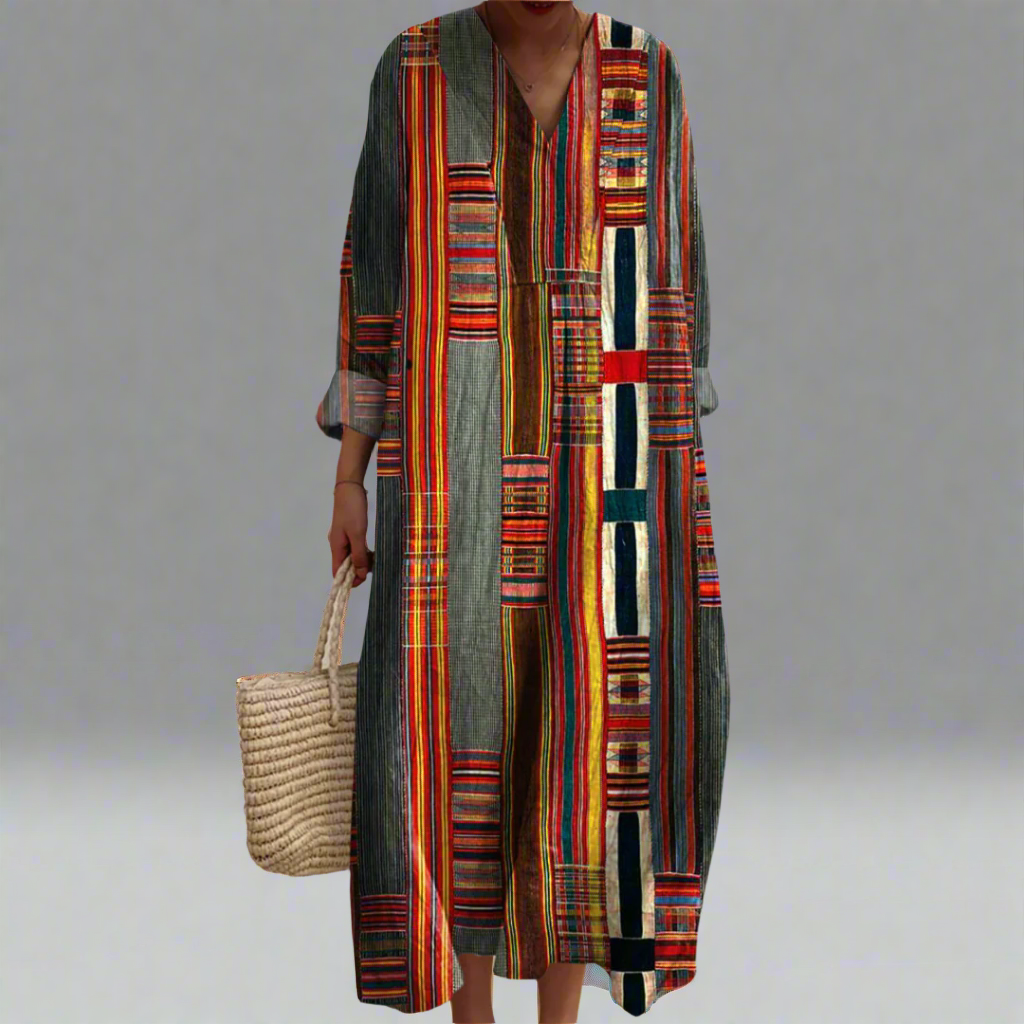 Marianne | Geometrisch gestreepte boho maxi-jurk