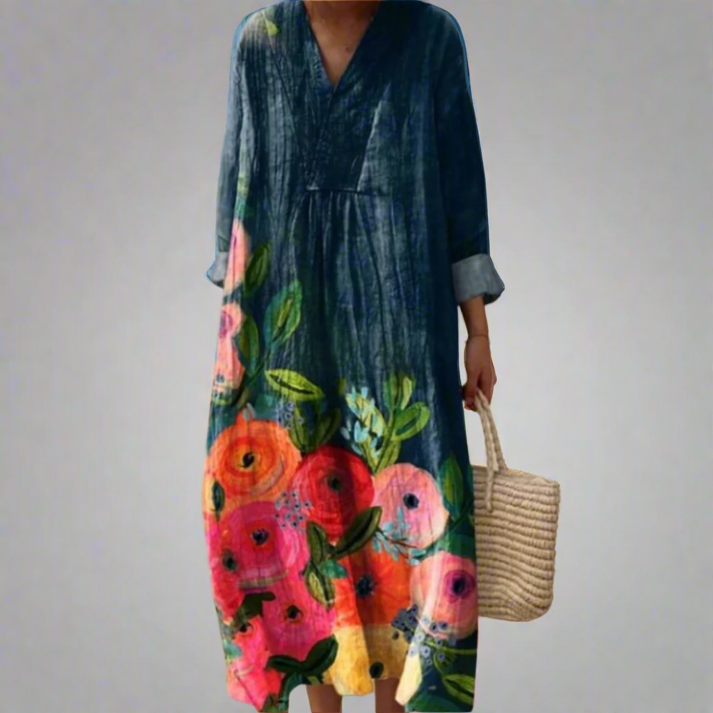 Klaproos | Maxi-jurk van katoen met aquarelbloemen