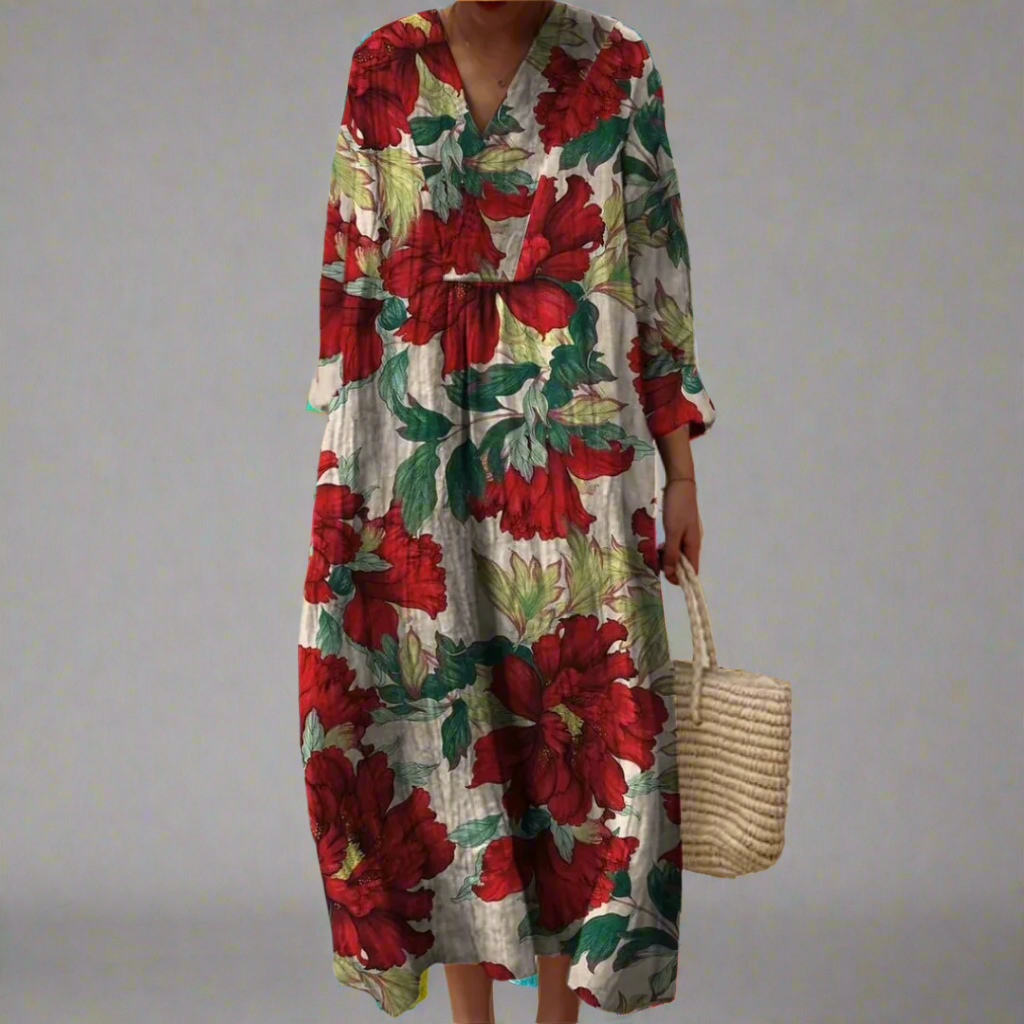 Evelyn | Chic Pioenprint Casual Maxi-jurk