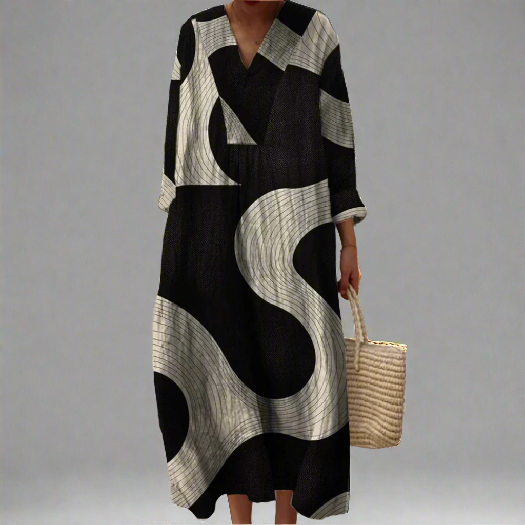 Claudine | Abstracte vloeiende maxi-jurk