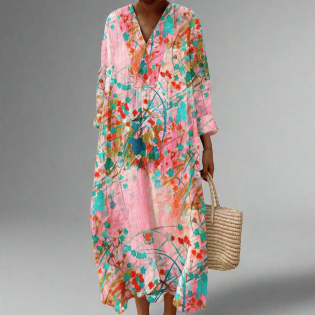 Lana | Zachte Blush Bloemen Maxi-jurk