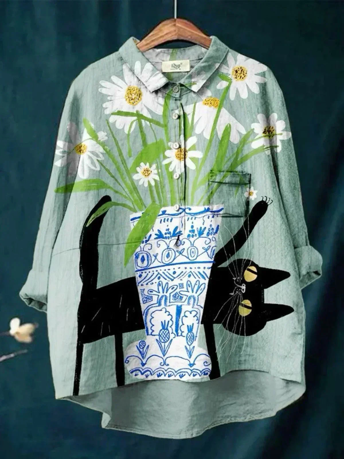 Sofia  | Blouse met katten- en bloemenprint