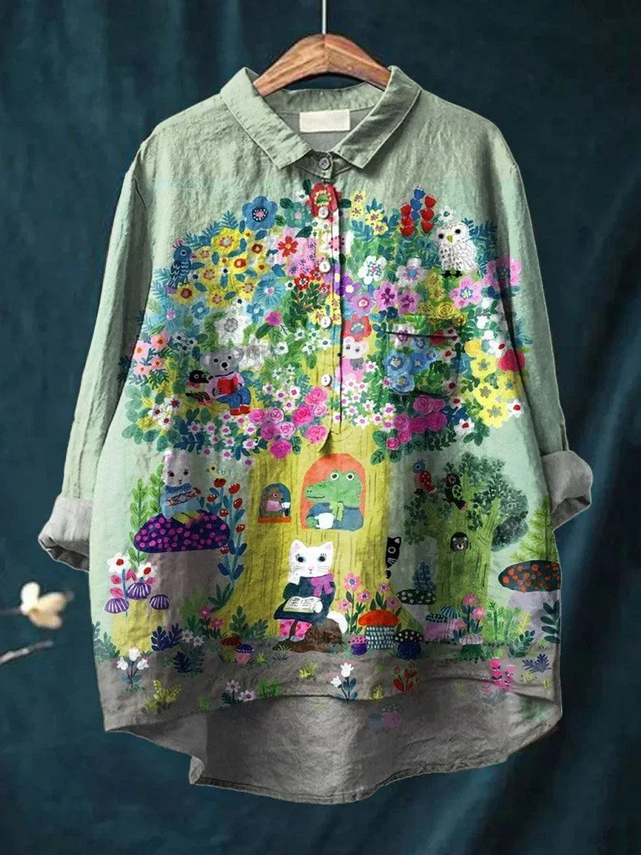 Sofia  | Speelse blouse met bosdierenprint