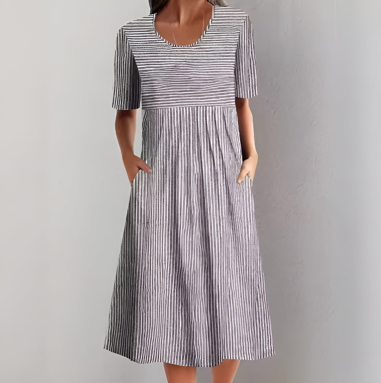 Annika | Elegante gestreepte midi-jurk met een door de zee geïnspireerde uitstraling