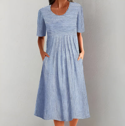 Annika | Elegante gestreepte midi-jurk met een door de zee geïnspireerde uitstraling