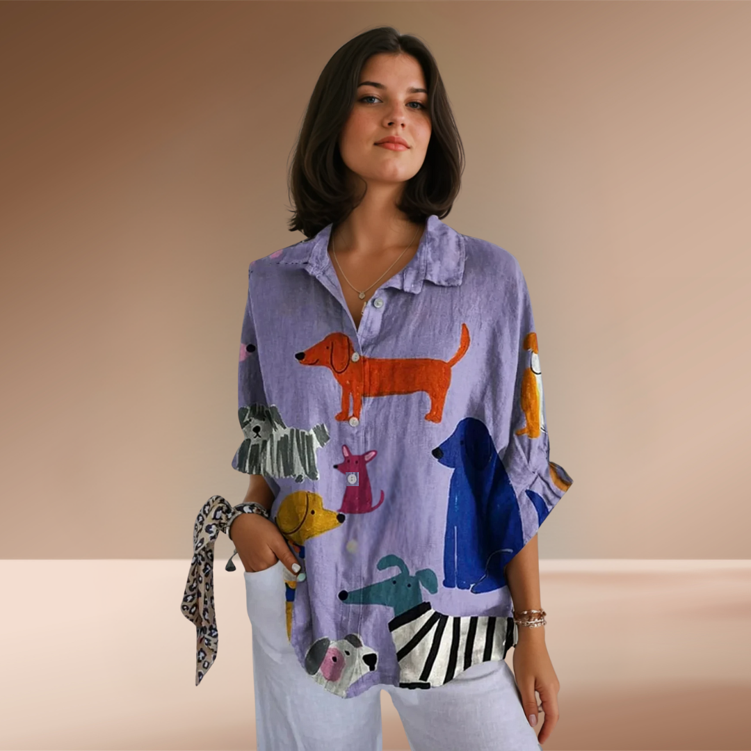Sofia  | Casual shirt met leuke hondenprint