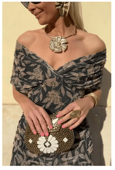 Off-shoulder V-hals bedrukte jurk voor dames
