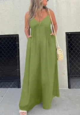Comfortabele damesjumpsuit met V-hals en wijde pijpen