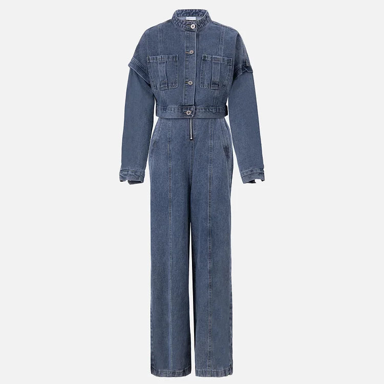 Denim Bandeau Jumpsuit met Rits en Jasje Set 