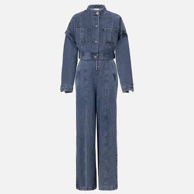 Denim Bandeau Jumpsuit met Rits en Jasje Set 